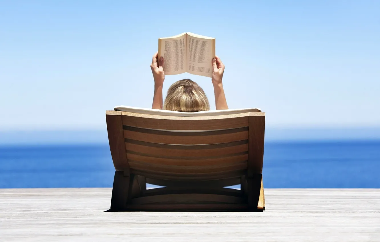 Photo wallpaper sea, beach, the sky, water, girl, nature, blonde, lies