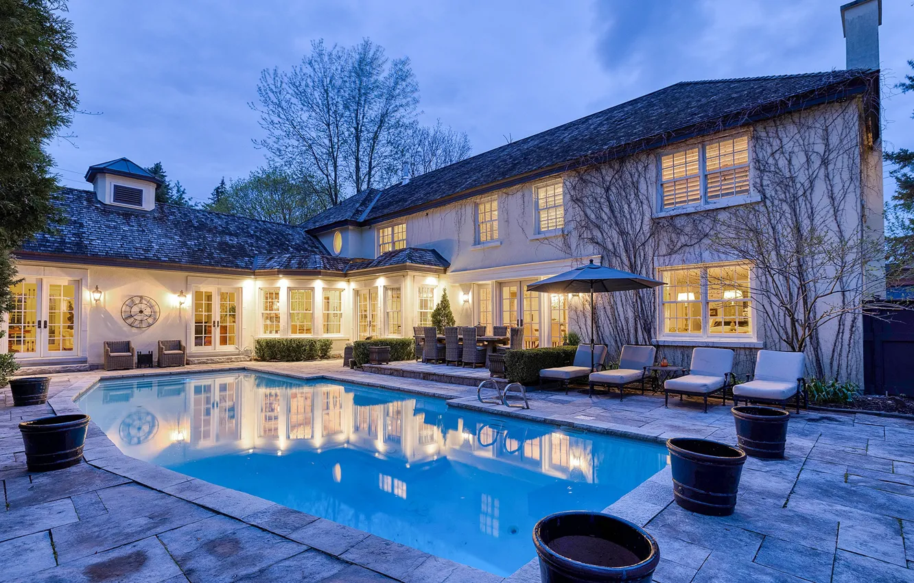Photo wallpaper Villa, the evening, pool, lighting, architecture, terrace, Ontario, Ottawa