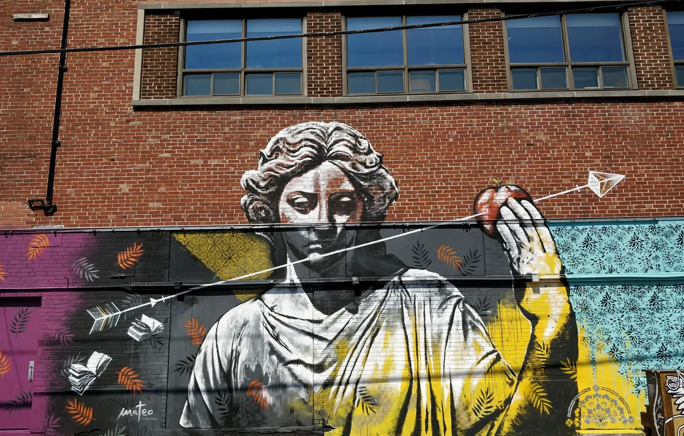 Photo wallpaper city, the city, apples, building, apple, arrows, building, Arrow