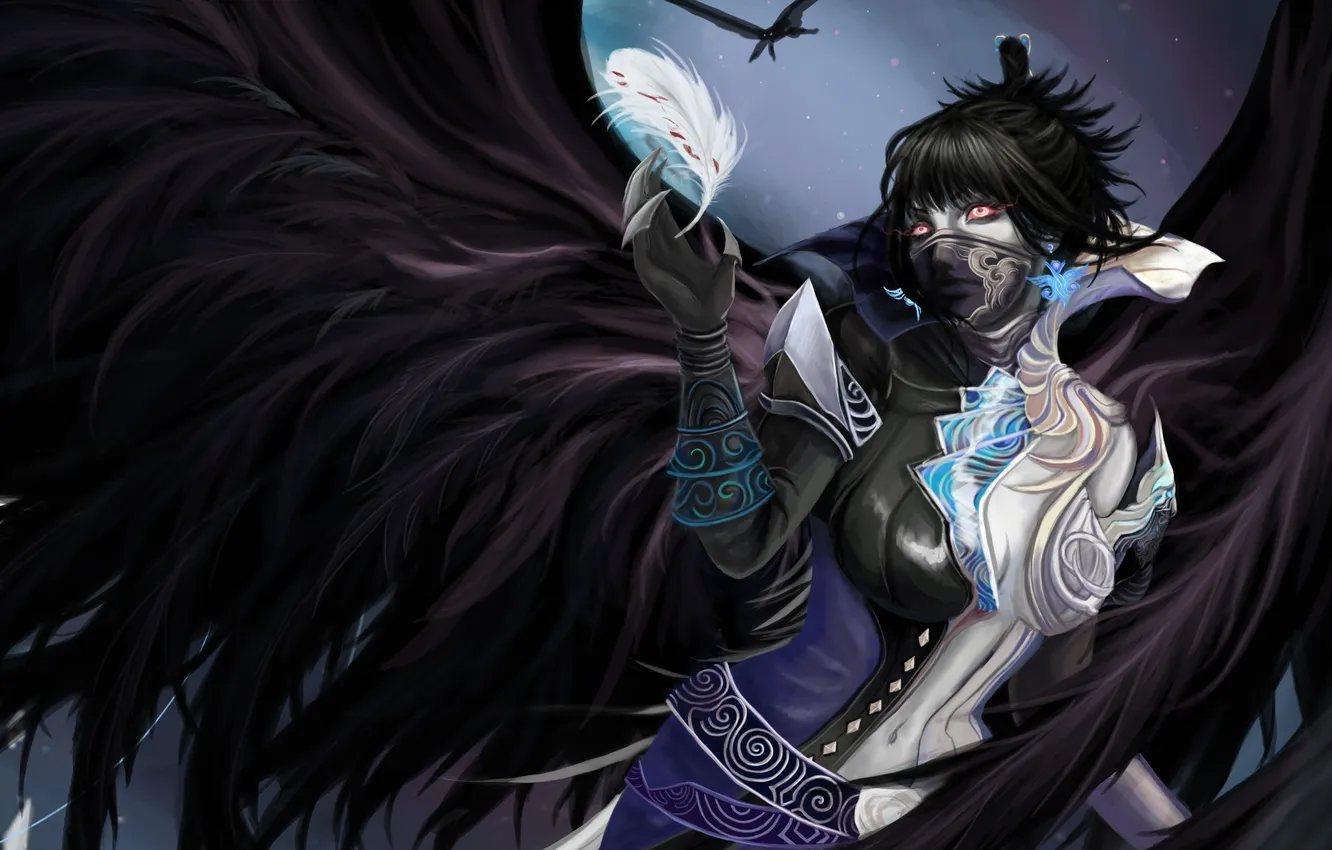 Photo wallpaper girl, wings, feathers, art, Aion