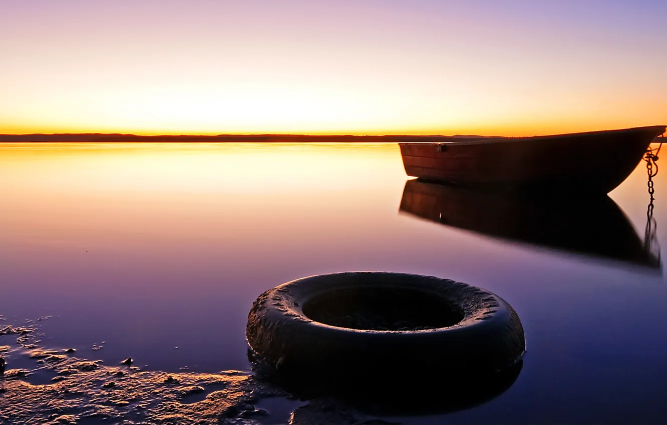 Photo wallpaper the sky, water, boat, wheel