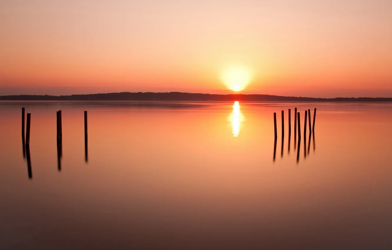 Photo wallpaper landscape, sunset, lake, minimalism