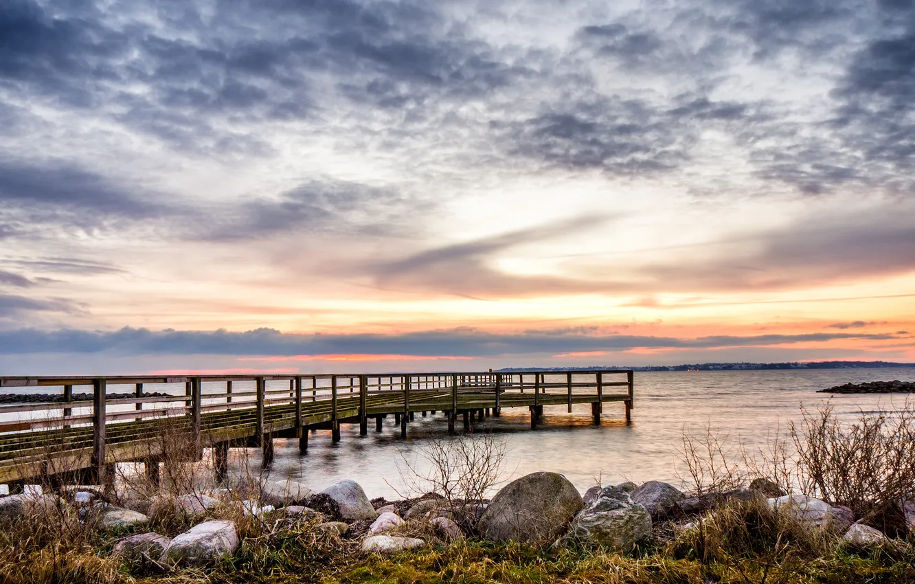Photo wallpaper sunset, pierce, Bay