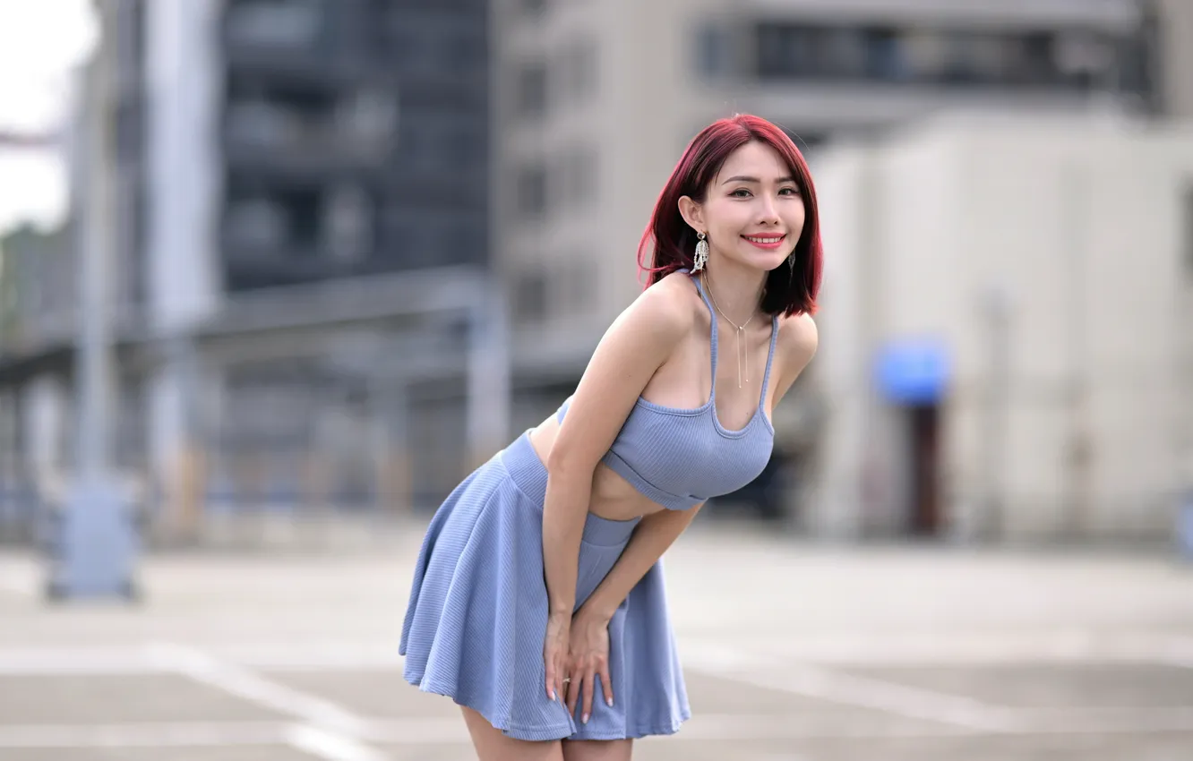 Photo wallpaper girl, pose, smile, Asian