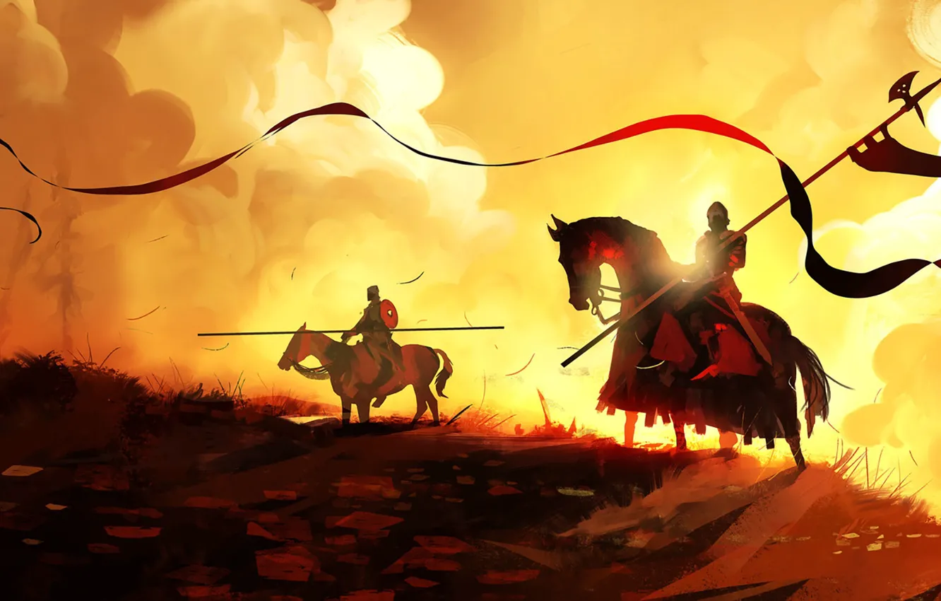 Photo wallpaper lights, war, figure, art, fantasy, knight, Concept Art, Dominik Mayer