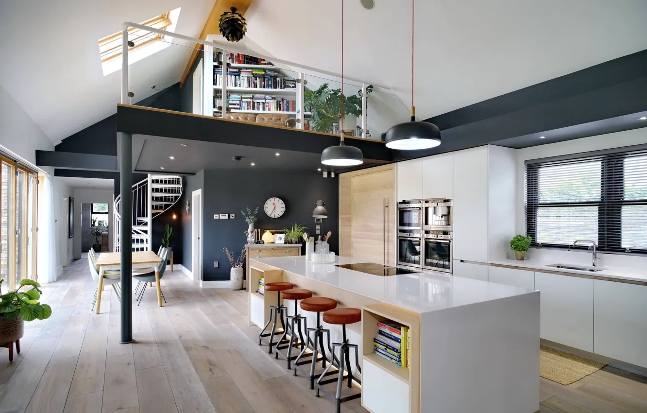 Photo wallpaper design, style, interior, UK, living room, United Kingdom, dining room, dining area