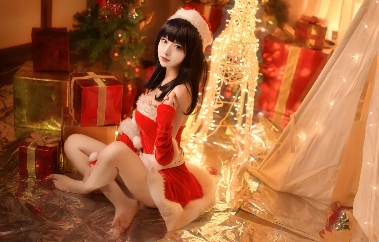 Photo wallpaper girl, red, cap