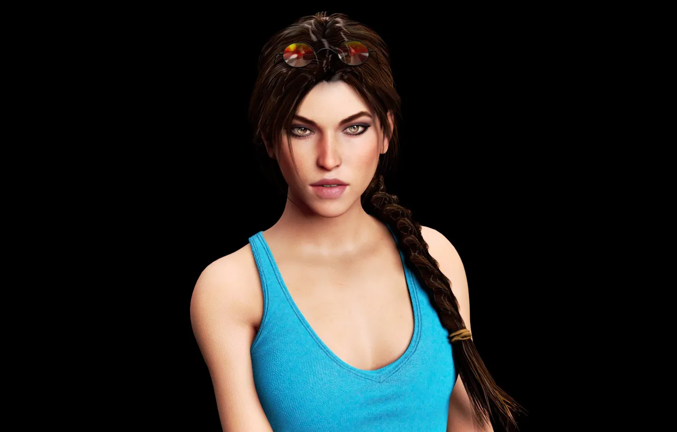 Photo wallpaper look, girl, Mike, glasses, lips, braids, Tomb Raider, Lara Croft