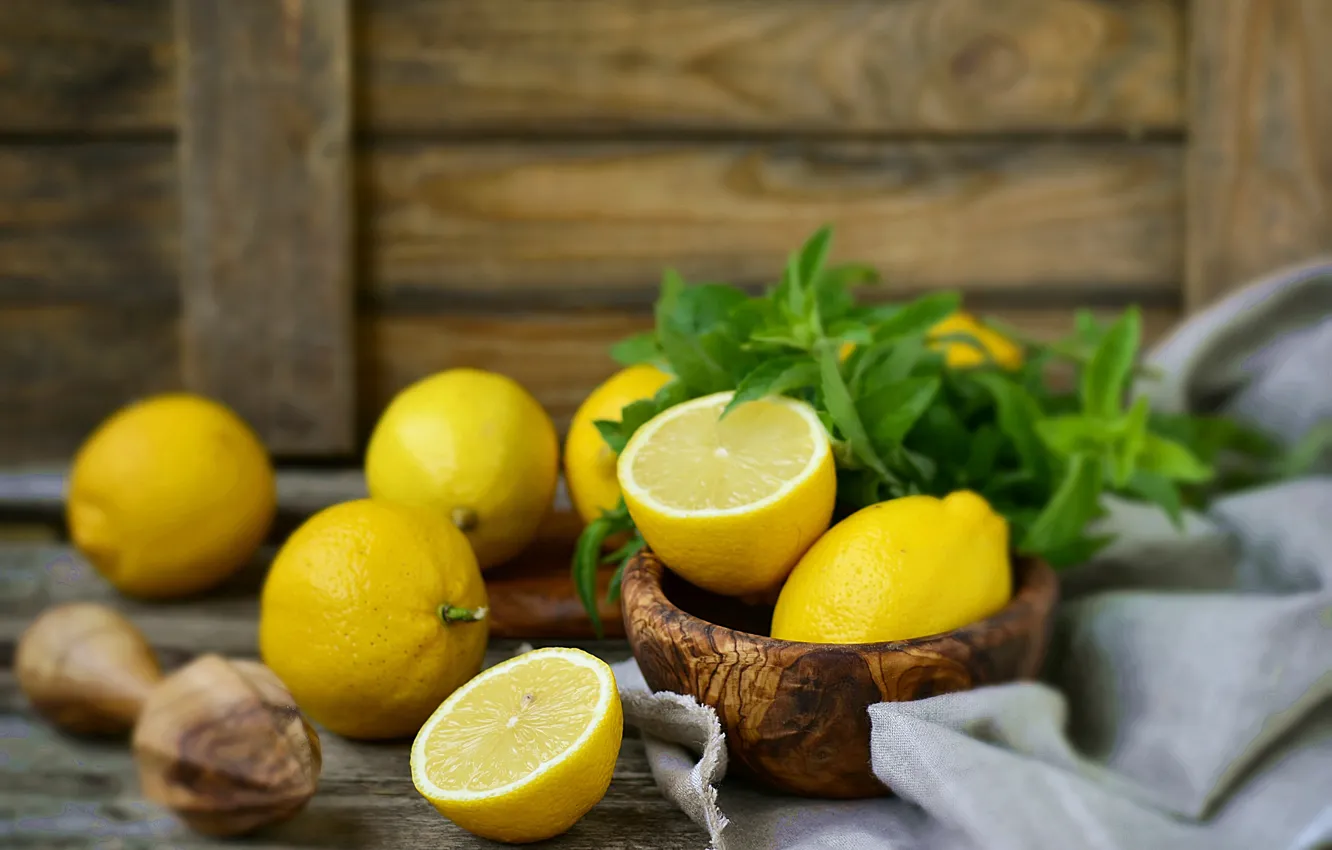 Photo wallpaper lemon, bowl, mint