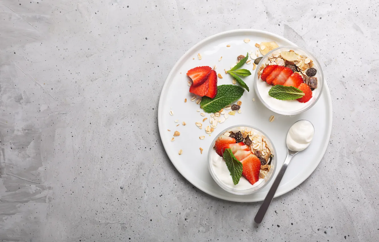 Photo wallpaper berries, muesli, yogurt, Vadim Zakirov