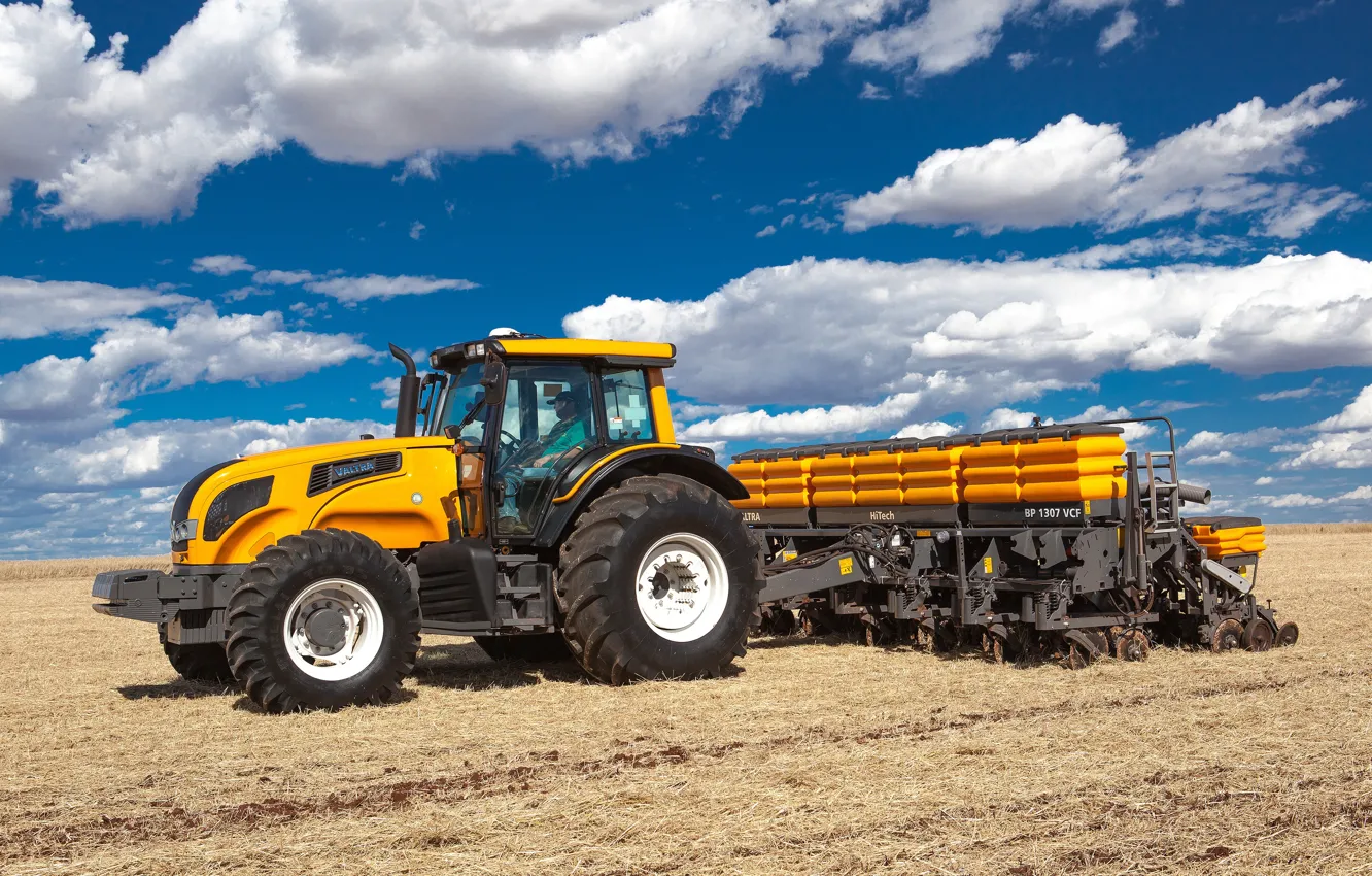 Photo wallpaper field, clouds, tractor, Valtra BH