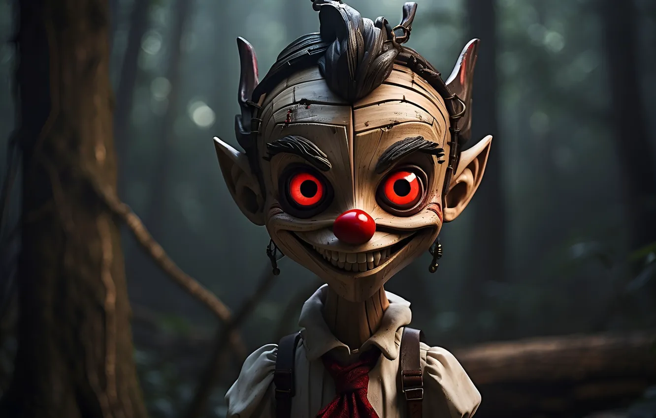 Photo wallpaper smile, evil, red eyes, Pinocchio, Pinocchio, neural network
