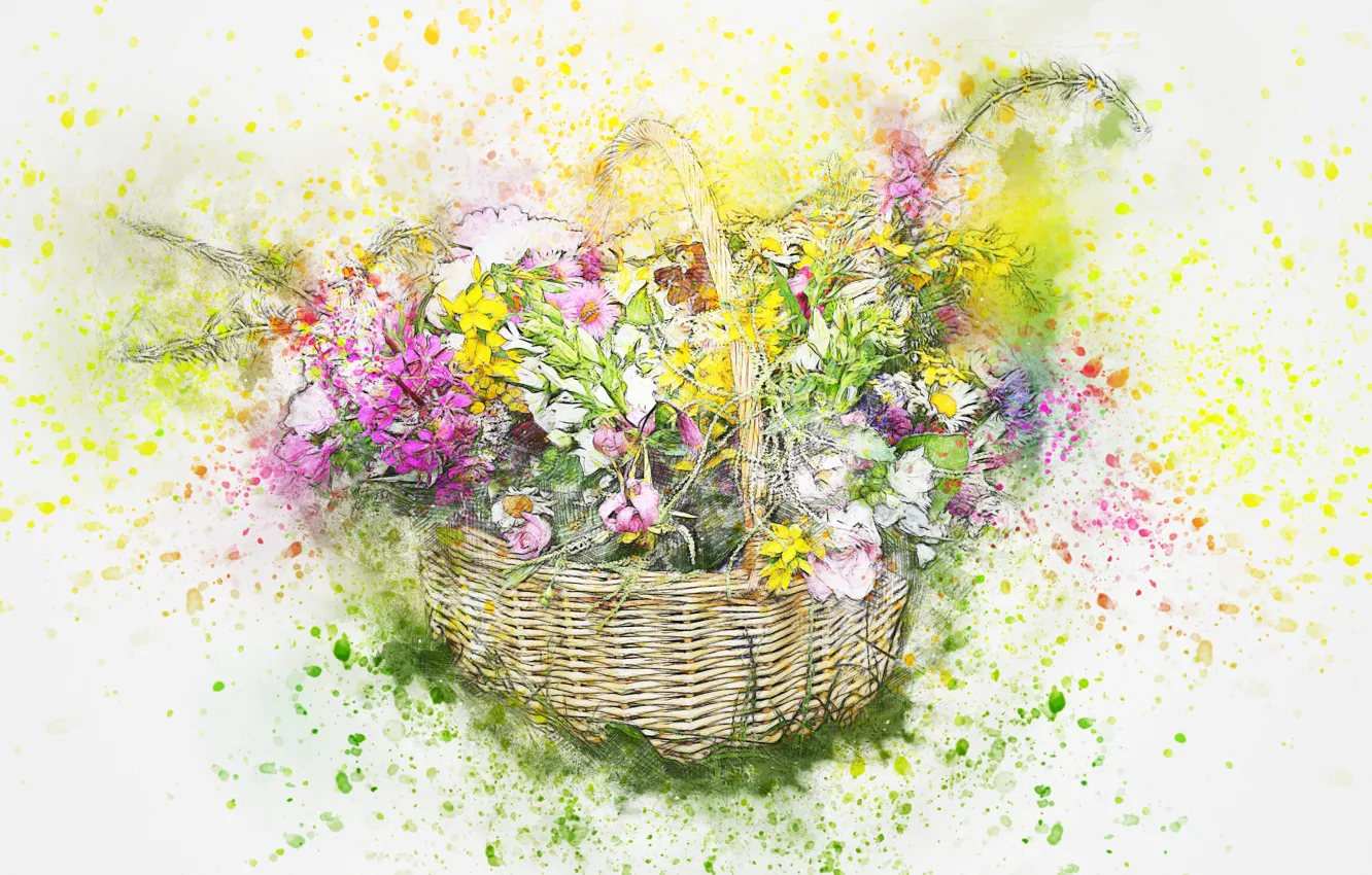 Photo wallpaper flowers, basket, figure, bouquet
