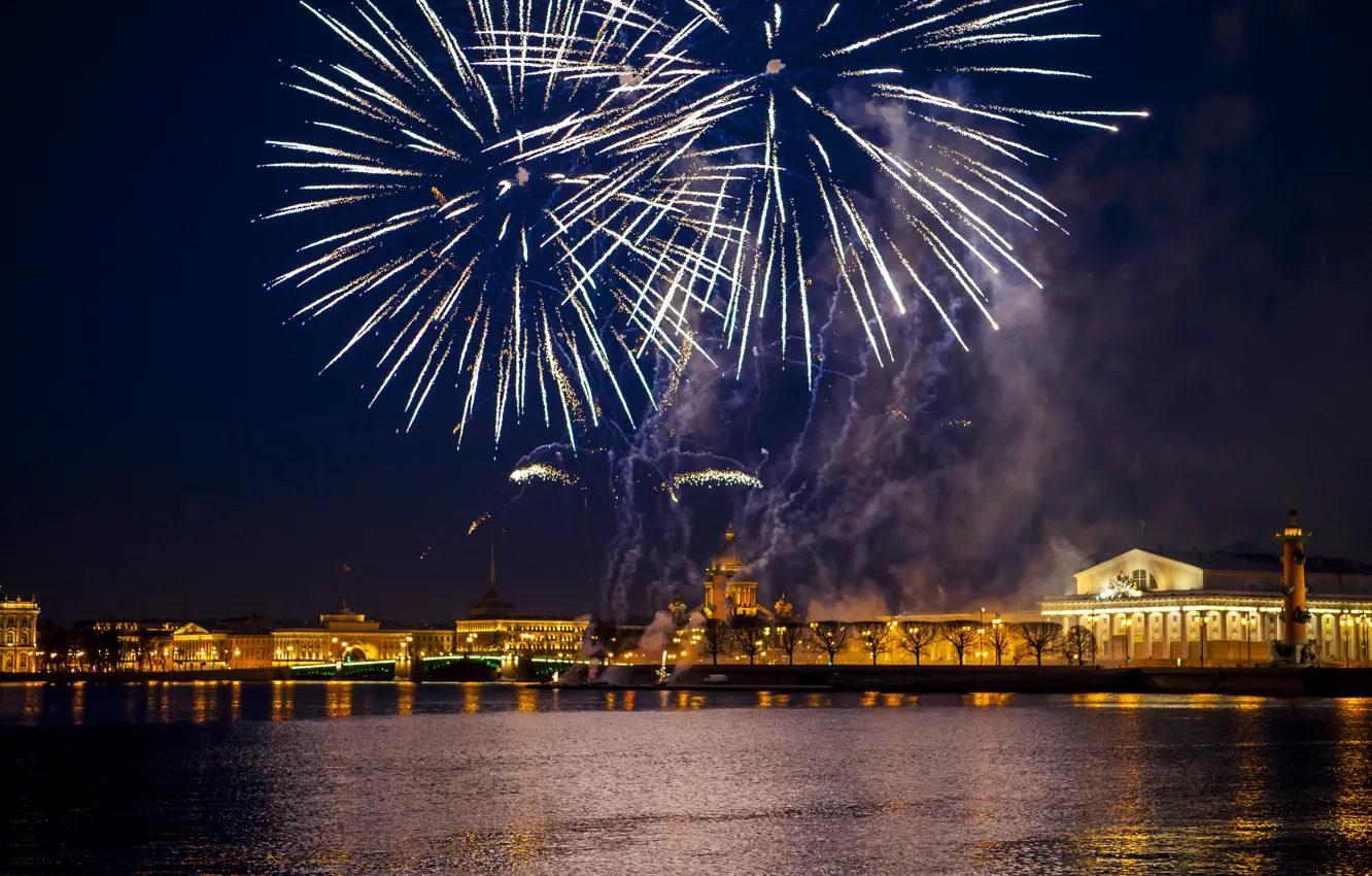 Photo wallpaper water, night, bridge, the city, lights, arrows, Peter, Saint Petersburg