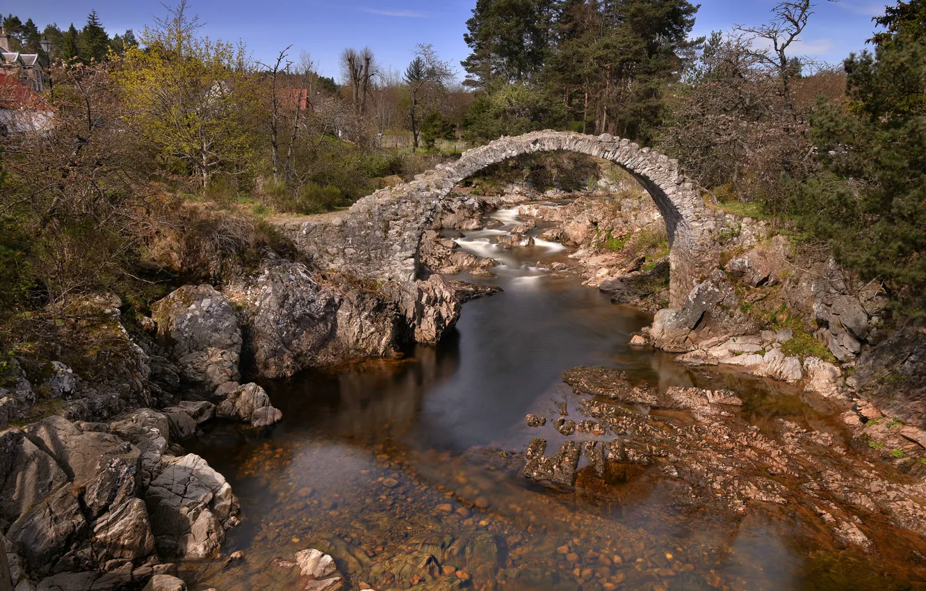 Photo wallpaper bridge, nature, river, stream, Scotland