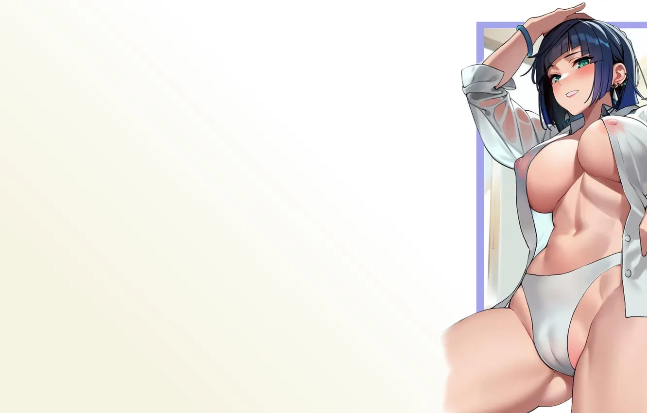 Photo wallpaper hot, sexy, boobs, anime, muscles, babe, tummy, shirt