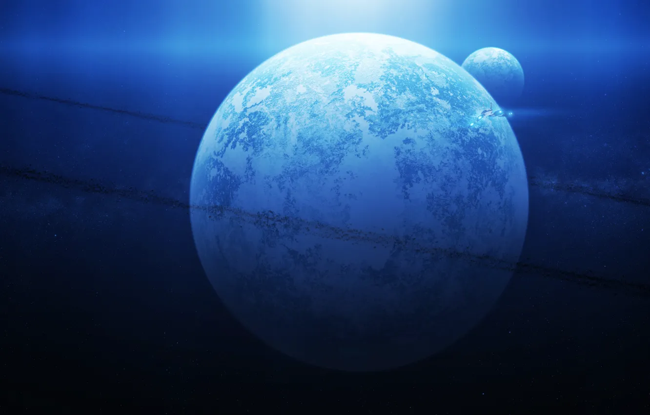 Photo wallpaper space, nebula, planet, satellite, ring, art