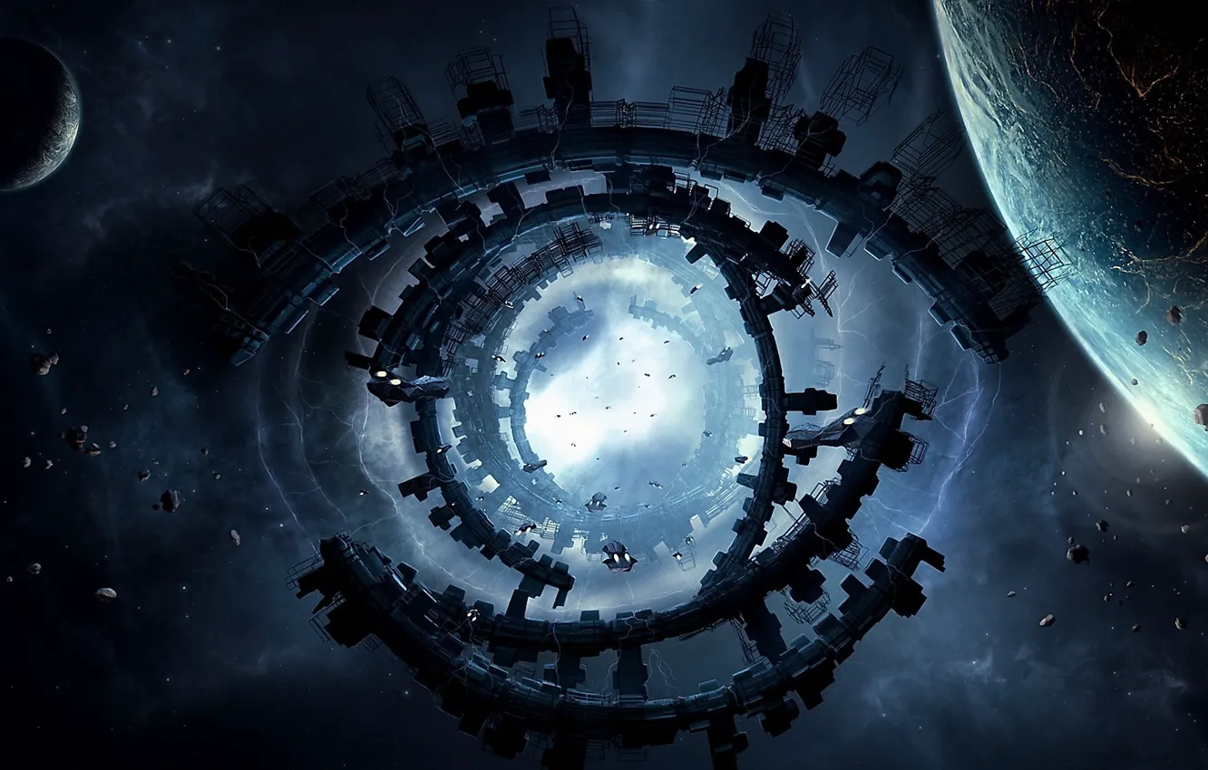 Photo wallpaper energy, space, ship, planet, construction, art, the gates
