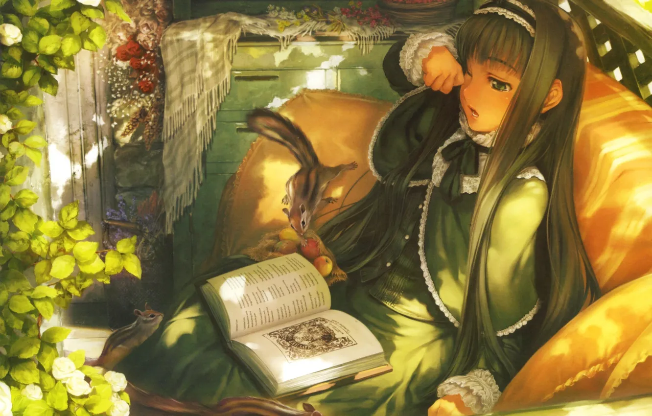 Photo wallpaper girl, book, proteins