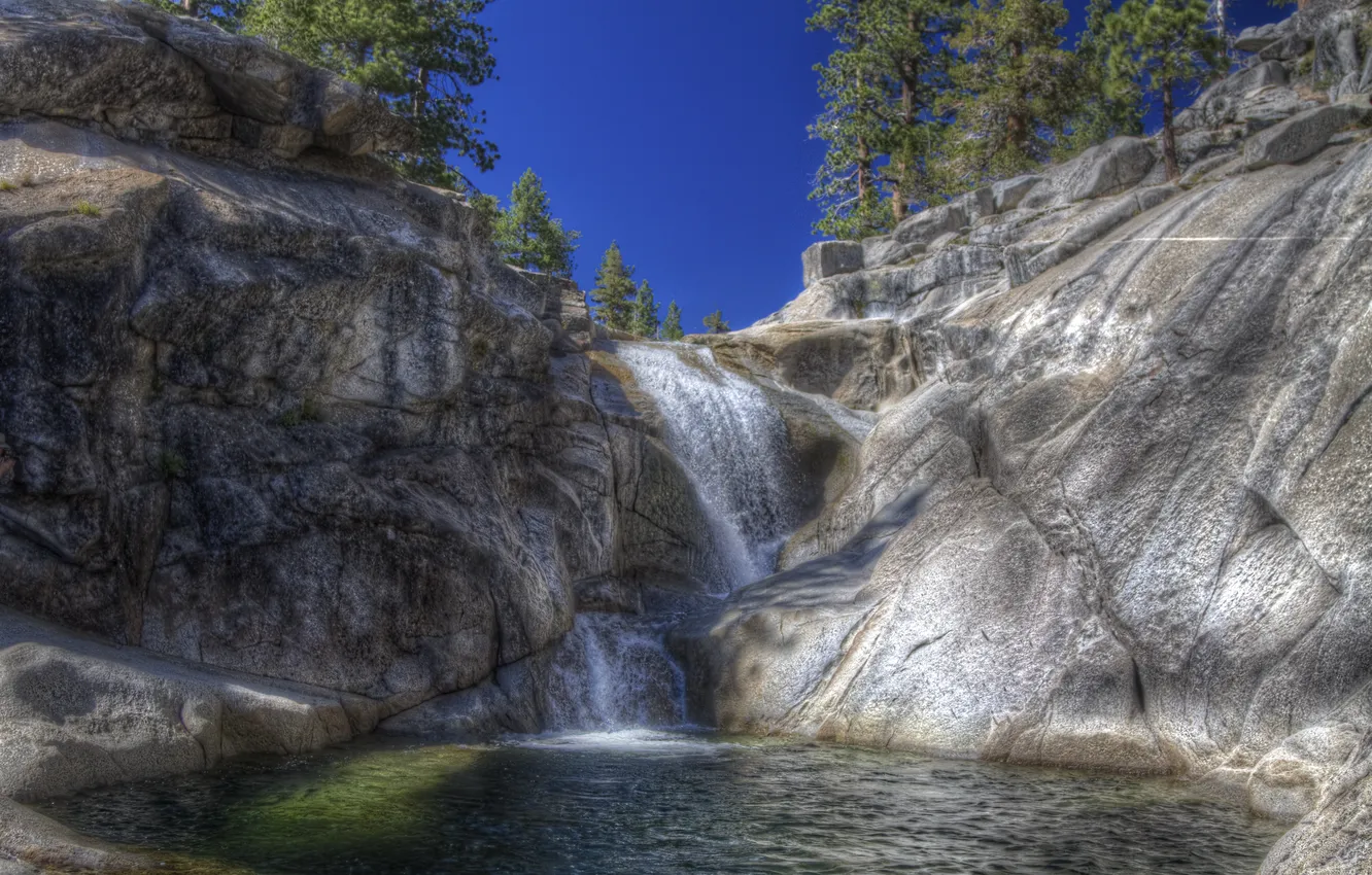 Photo wallpaper forest, nature, rocks, waterfall, mountain river, Yosemite National Park