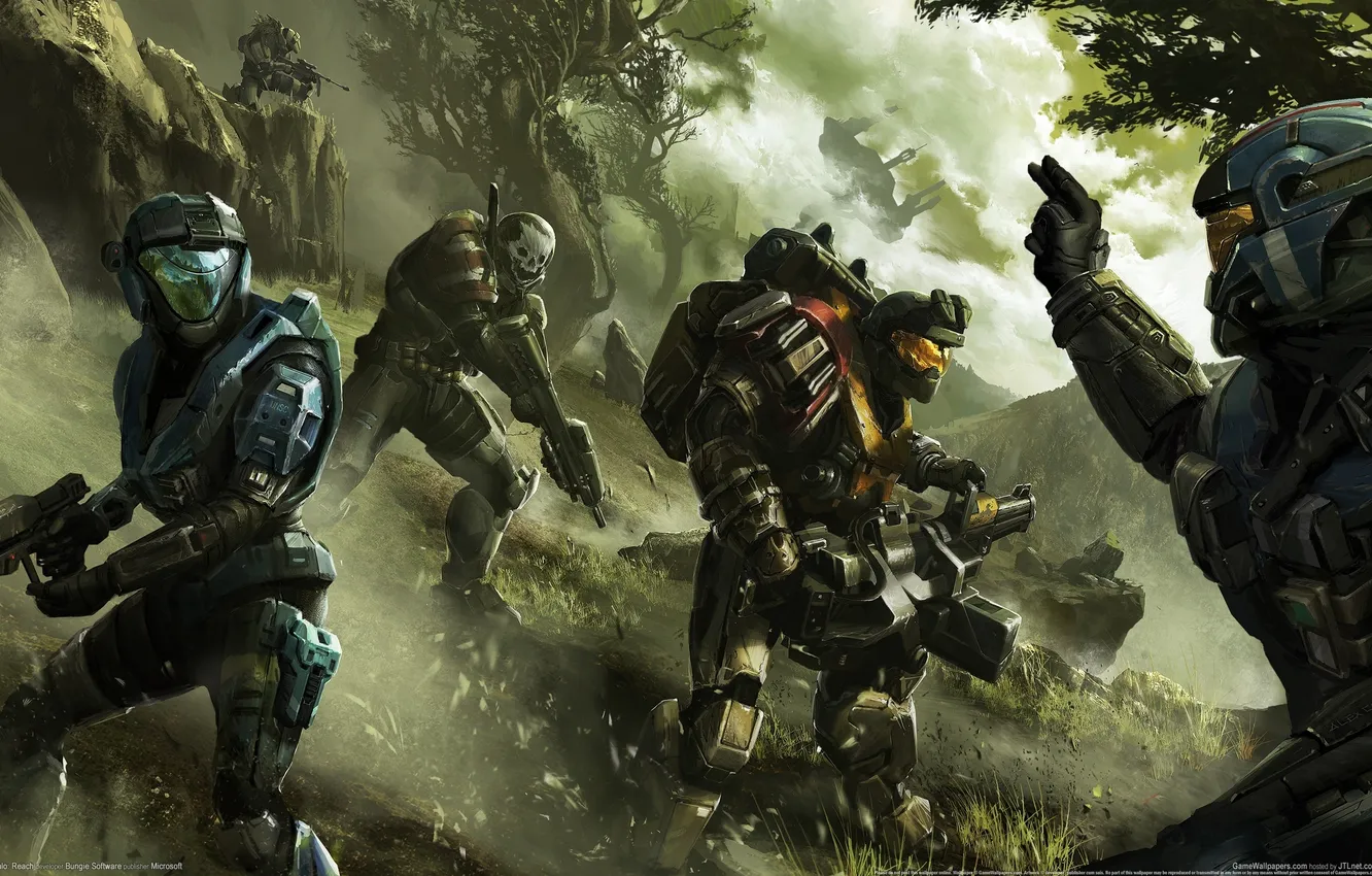 Photo wallpaper weapons, soldiers, team, Halo, gesture, Halo, Reach, Spartan