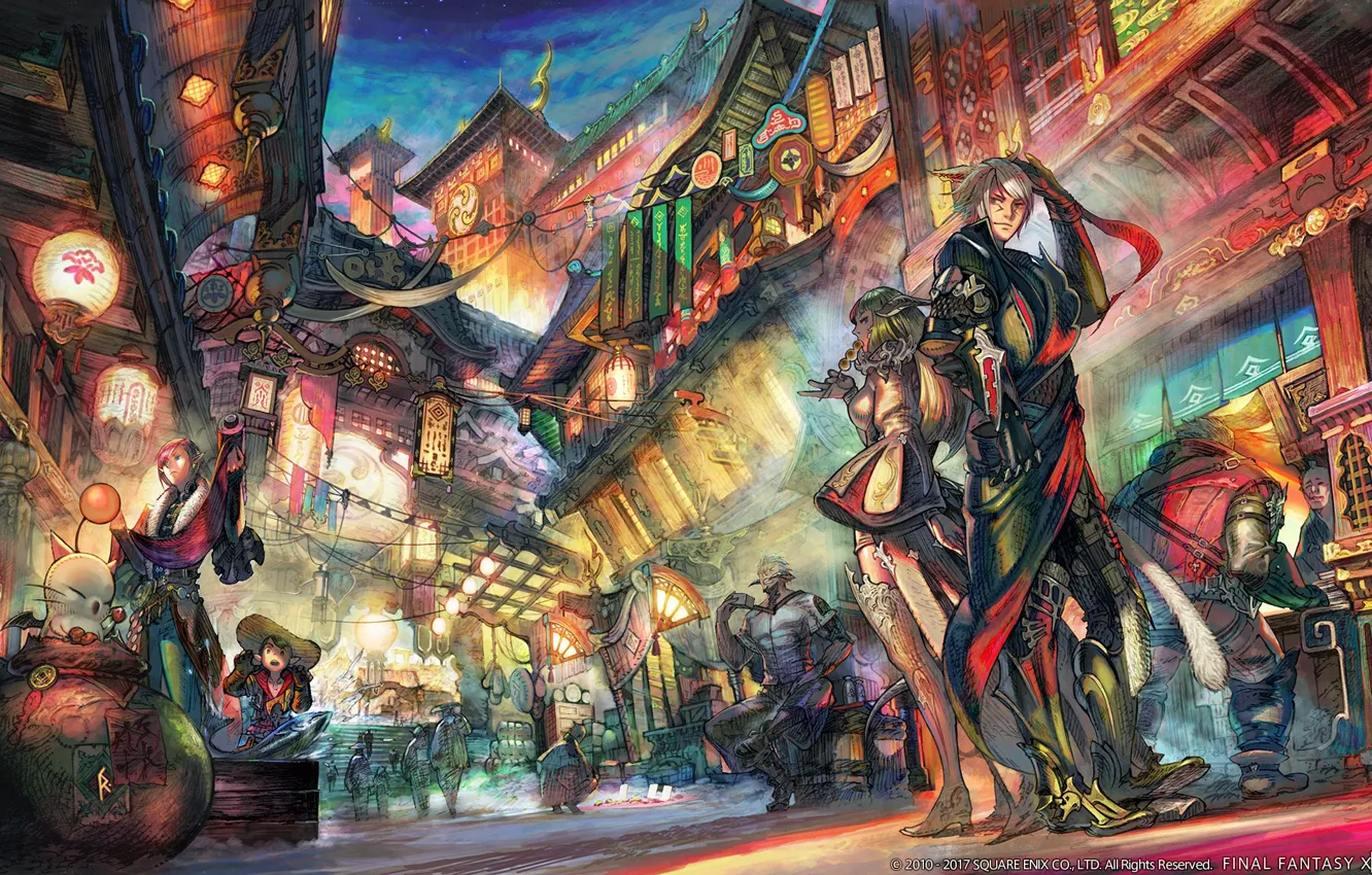 Photo wallpaper the city, street, art, two, final fantasy xiv