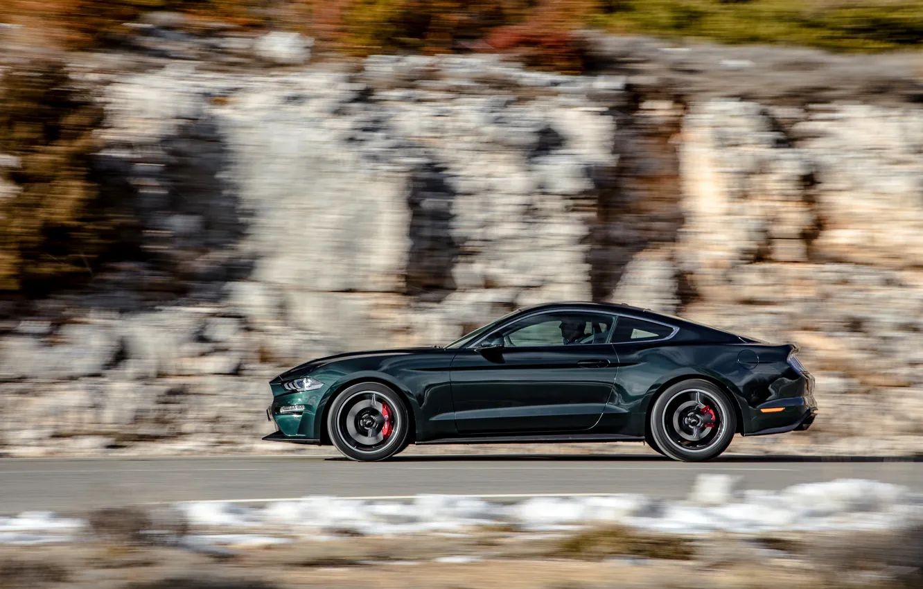 Photo wallpaper movement, Ford, profile, 2018, V8, Mustang Bullitt, 5.0 L., 460 HP