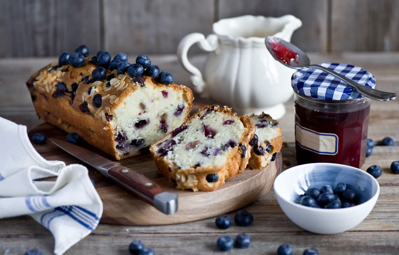 Photo wallpaper berries, blueberries, jam, cupcake