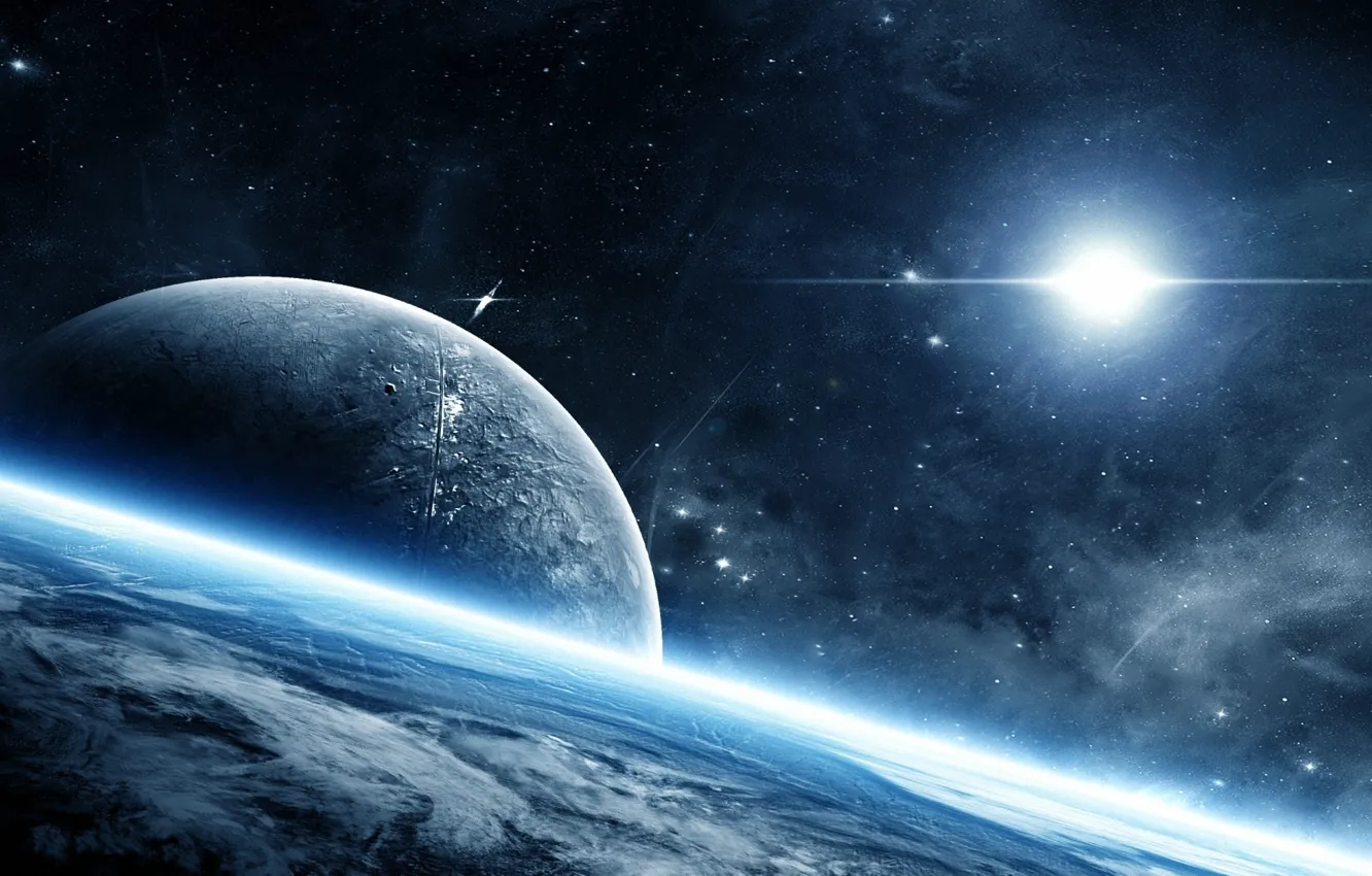 Photo wallpaper space, planet, glow, the atmosphere, space