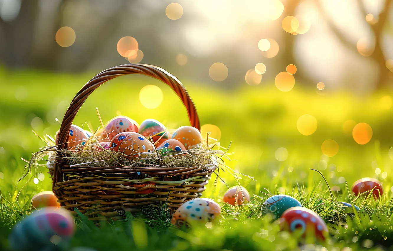 Photo wallpaper flowers, eggs, spring, colorful, Easter, flowers, spring, Easter