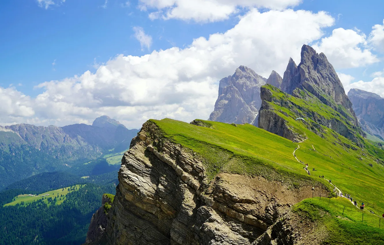 Photo wallpaper clouds, Italy, Italy, South Tyrol, South Tyrol, Dolomites, mountain landscape, The Dolomites