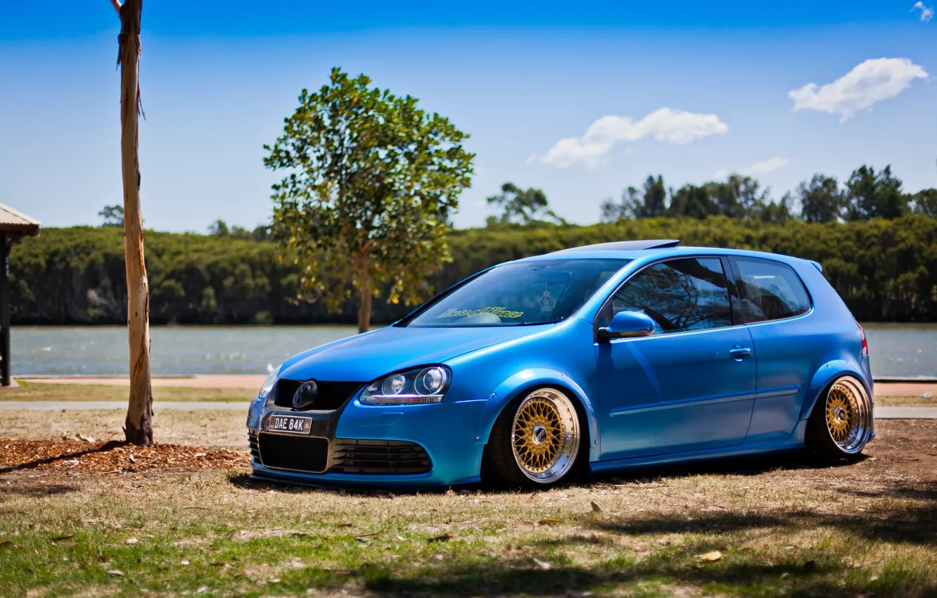 Photo wallpaper R32, golf, blue, stance, mk5, Volkswagtn