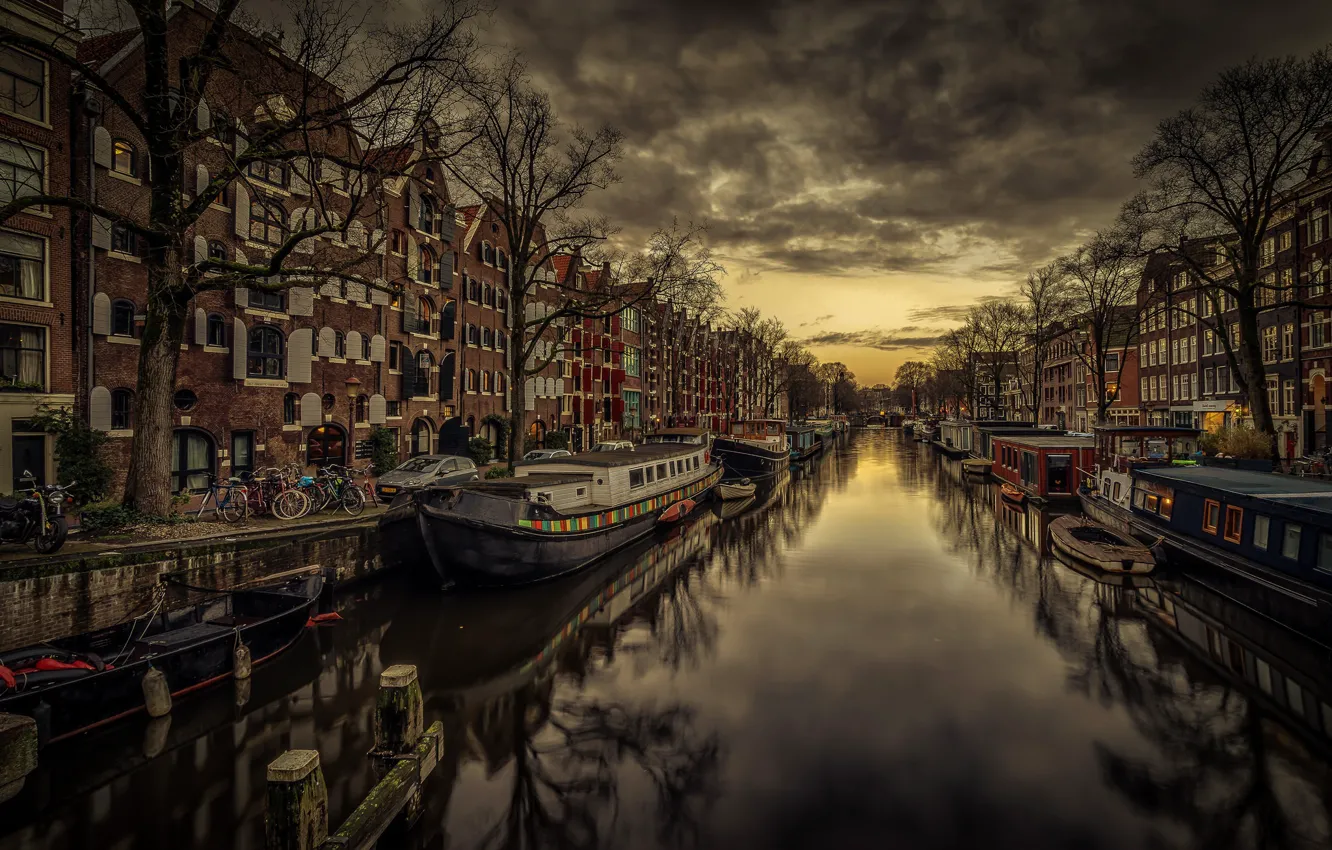 Photo wallpaper night, home, Amsterdam, channel, Netherlands