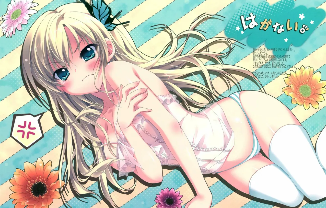 Photo wallpaper girl, sexy, lingerie, cleavage, panties, thighhighs, long hair, boobs