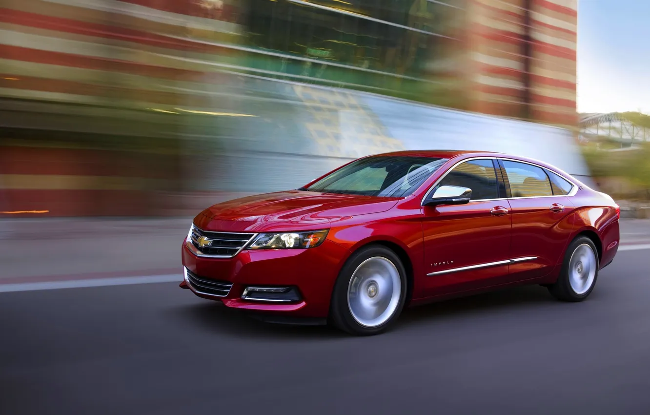 Photo wallpaper machine, red, lights, Chevrolet, sedan, in motion, the front, Impala