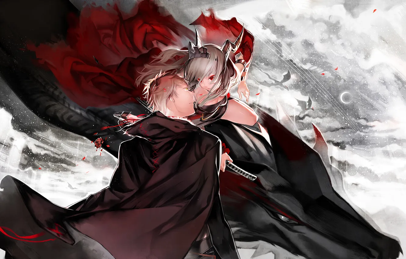 Photo wallpaper girl, dragon, anime