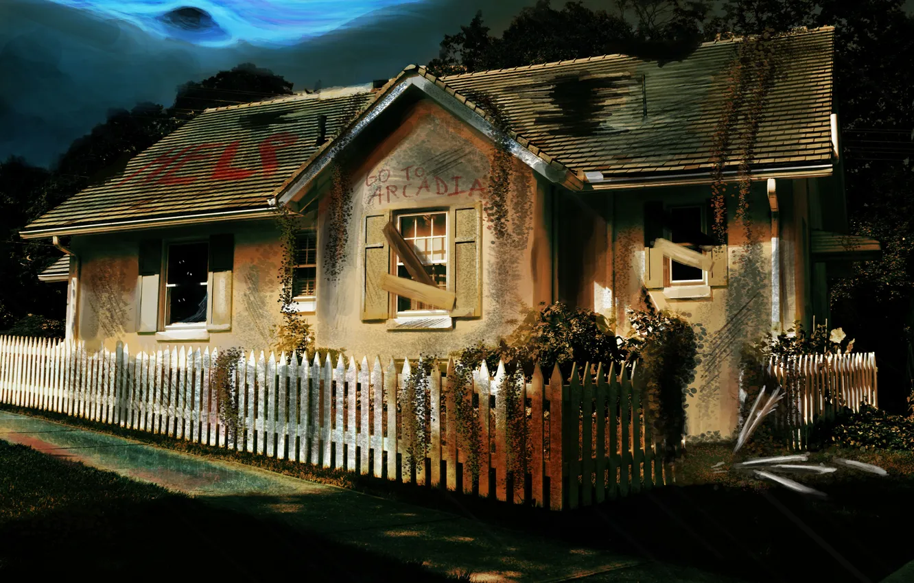 Photo wallpaper the fence, home, art, house, help