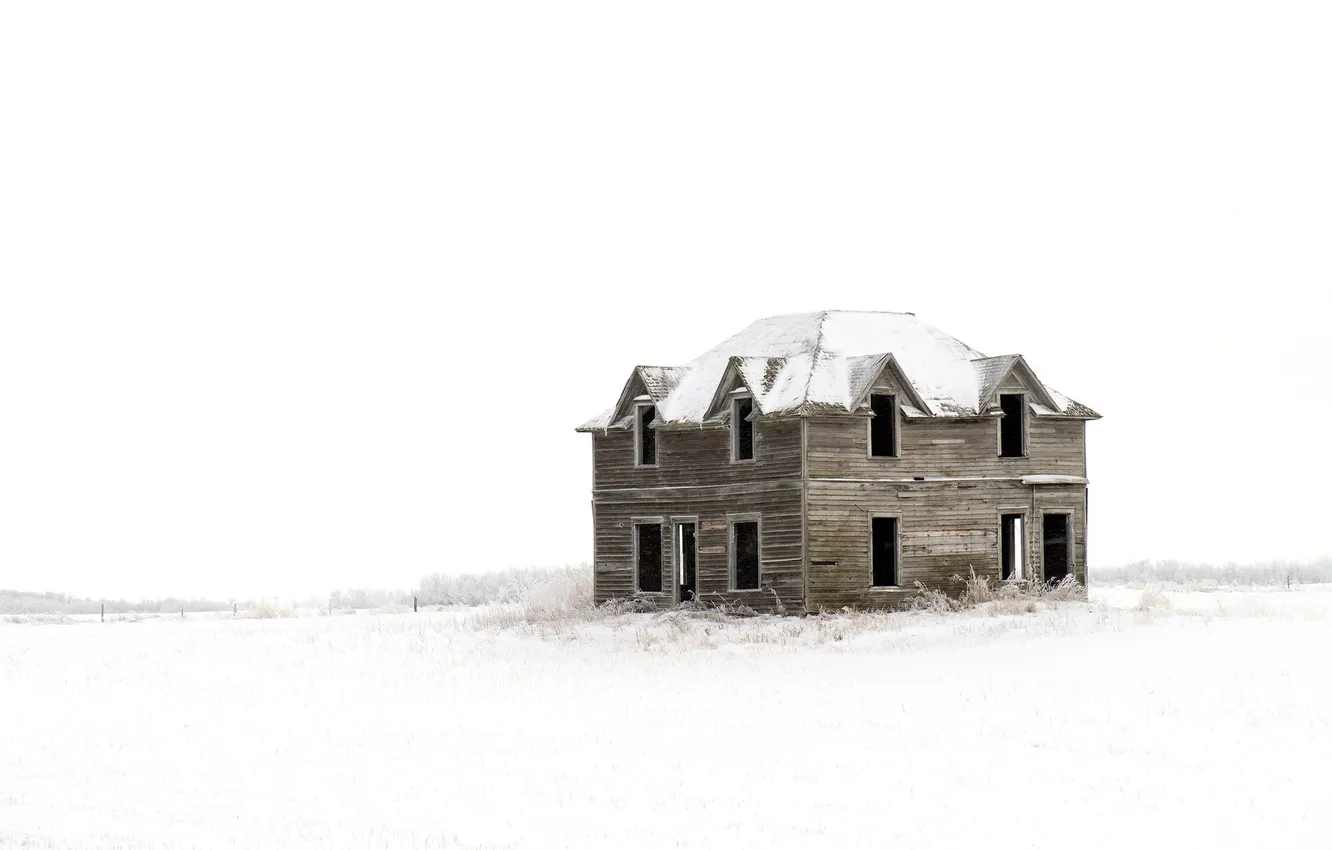 Photo wallpaper winter, field, landscape, house