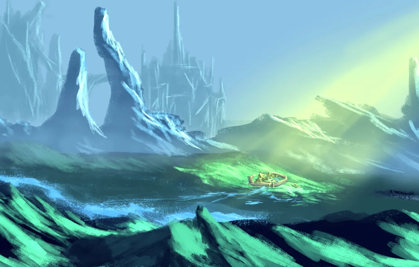 Photo wallpaper city, light, sky, mountains