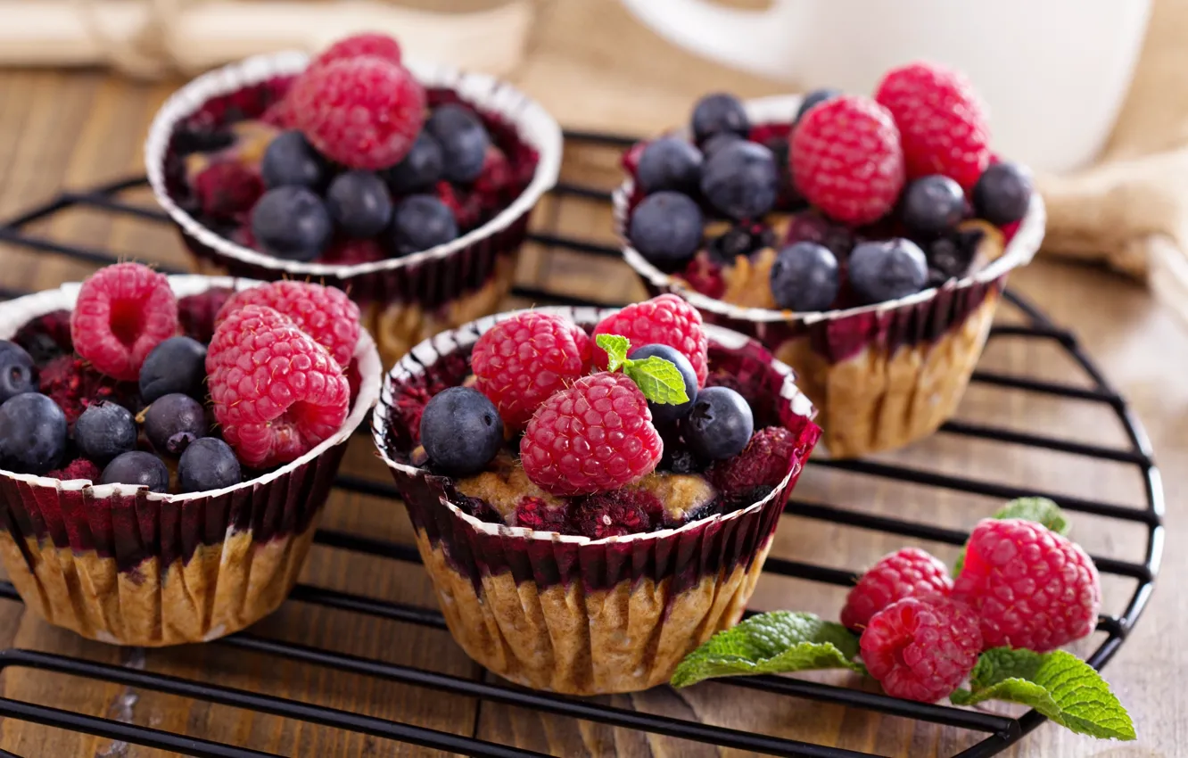 Photo wallpaper berries, cakes, fruit, pastries, Berry scones with oats, Berry muffin with oats