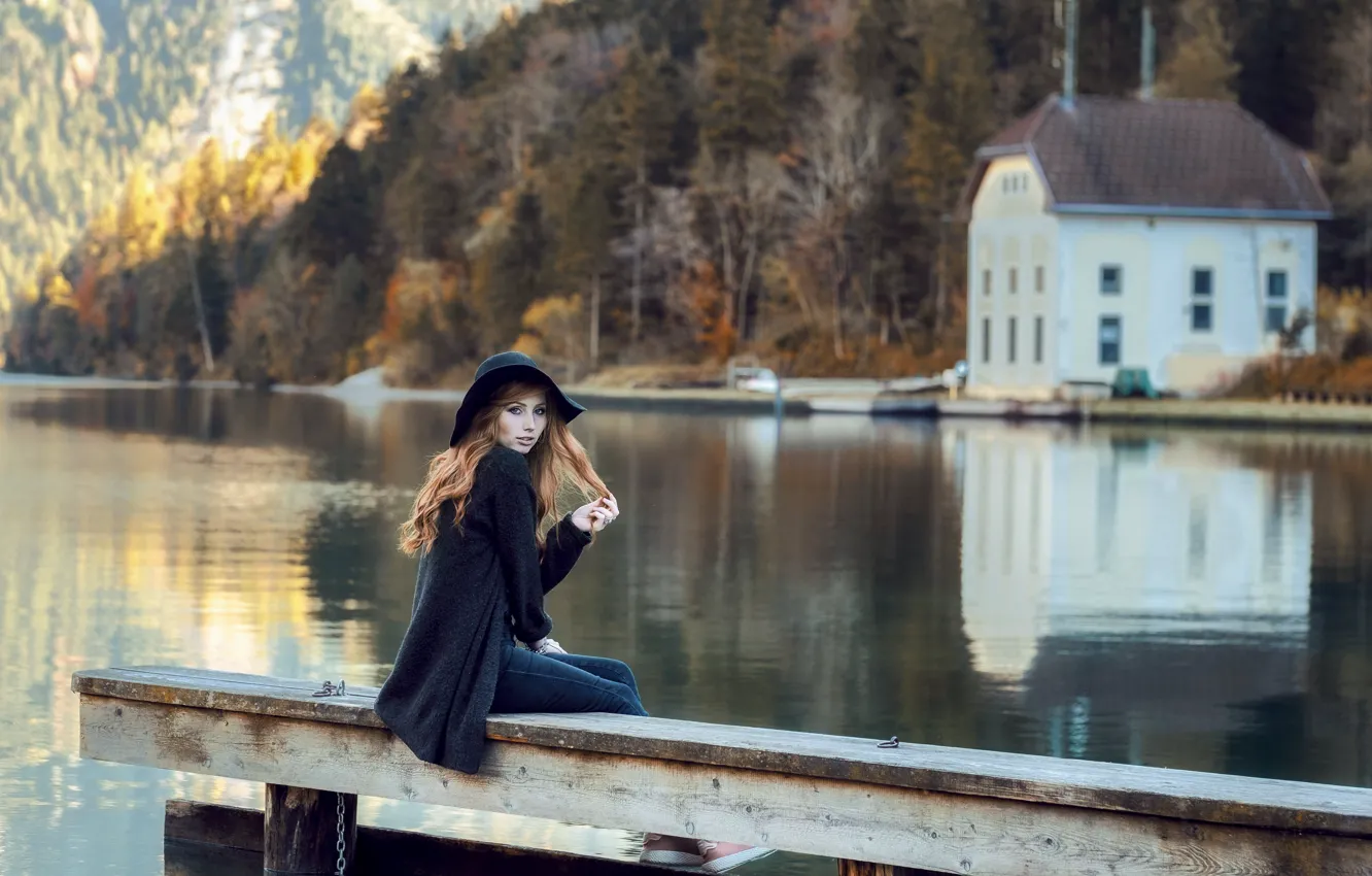 Photo wallpaper girl, nature, lake