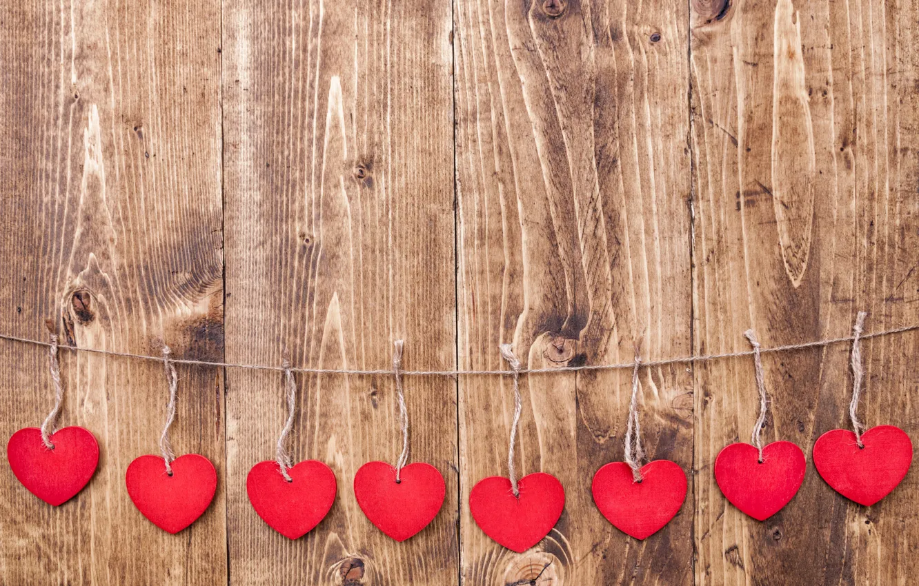 Photo wallpaper love, hearts, red, love, wood, romantic, hearts