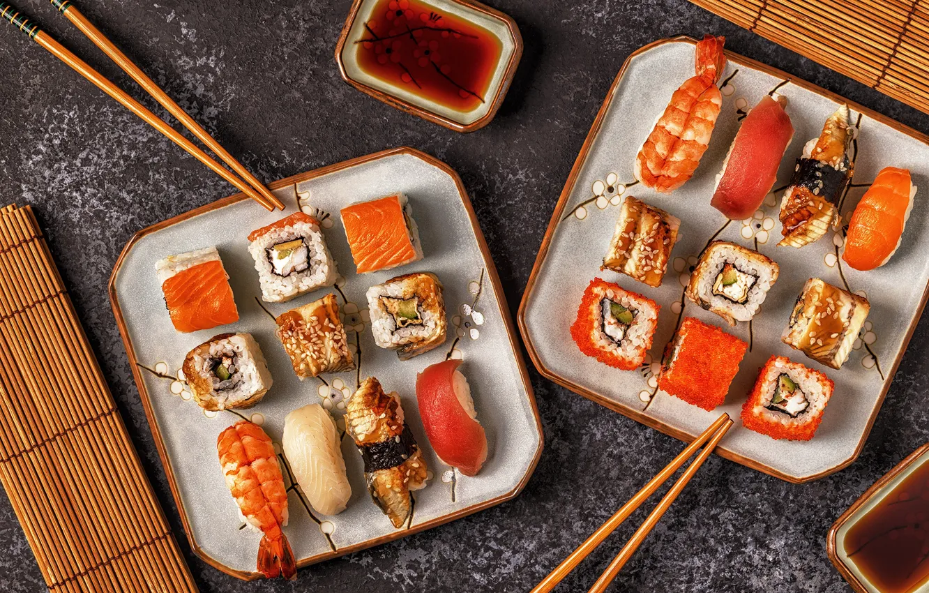 Photo wallpaper fish, sticks, delicious, sushi, rolls