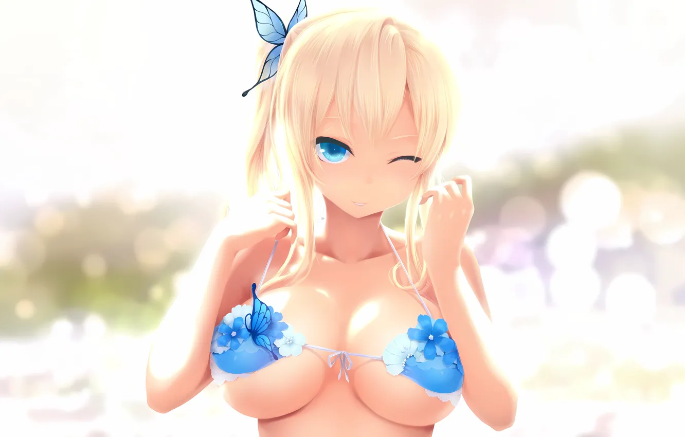 Photo wallpaper girl, sexy, cleavage, long hair, boobs, anime, beautiful, pretty