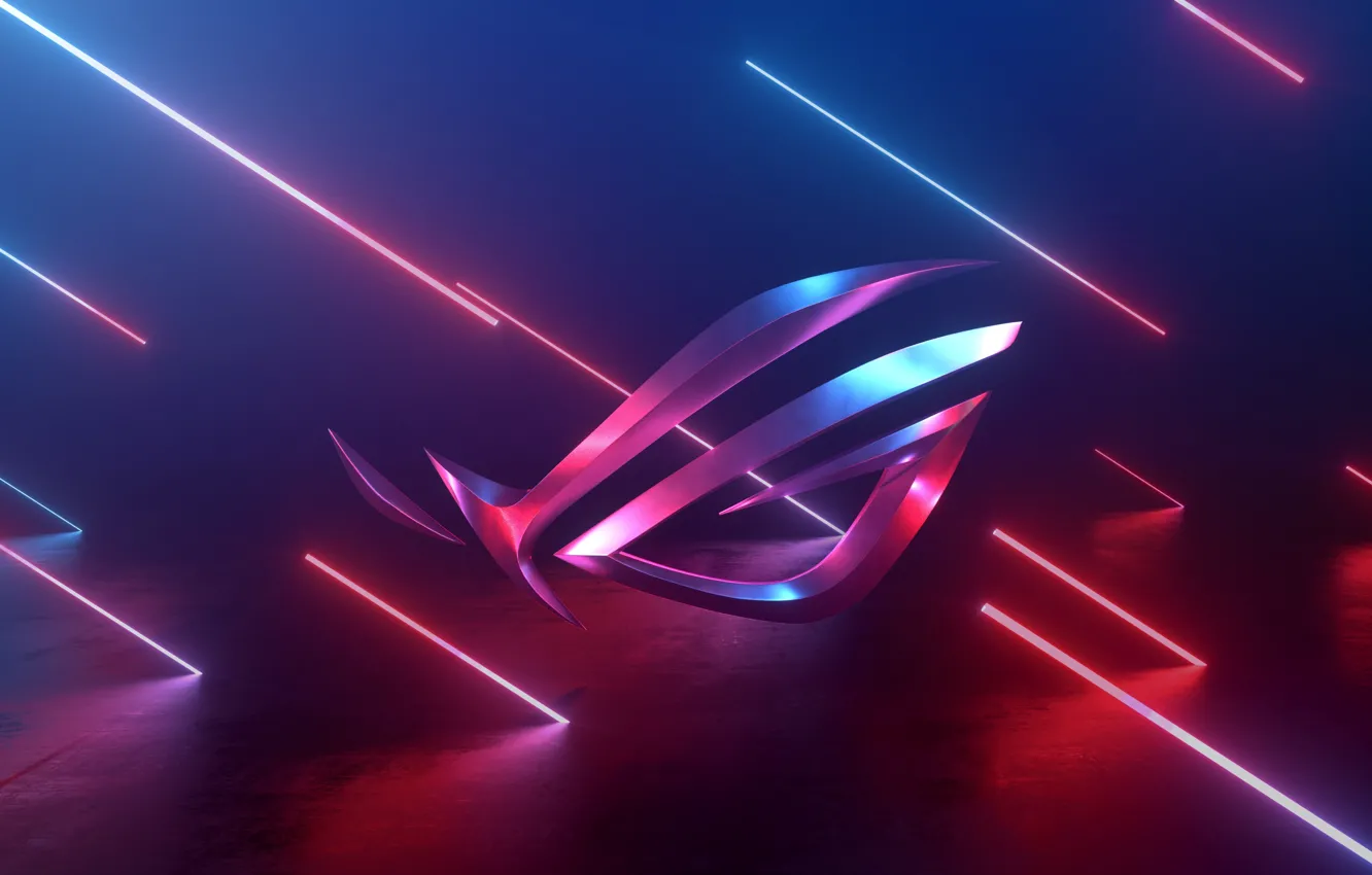 Photo wallpaper blue, red, sign, logo, rays of light, asus, ASUS