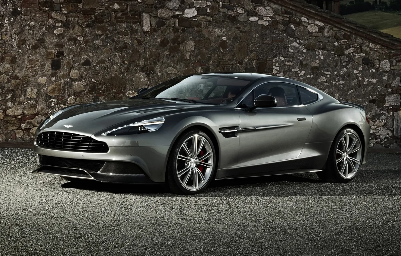 Photo wallpaper grey, background, wall, Aston Martin, Aston Martin, supercar, the front, Vanquish
