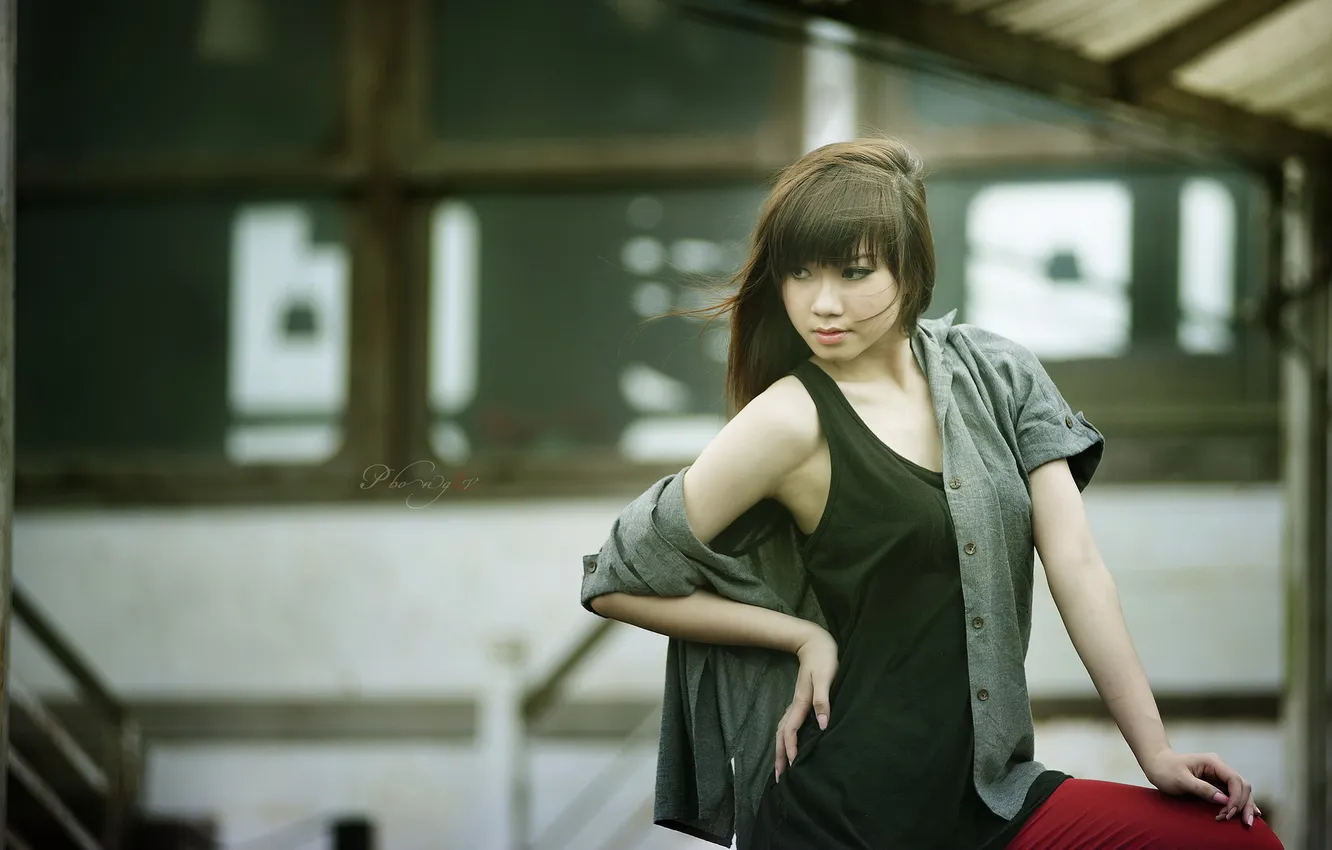 Photo wallpaper girl, background, Asian