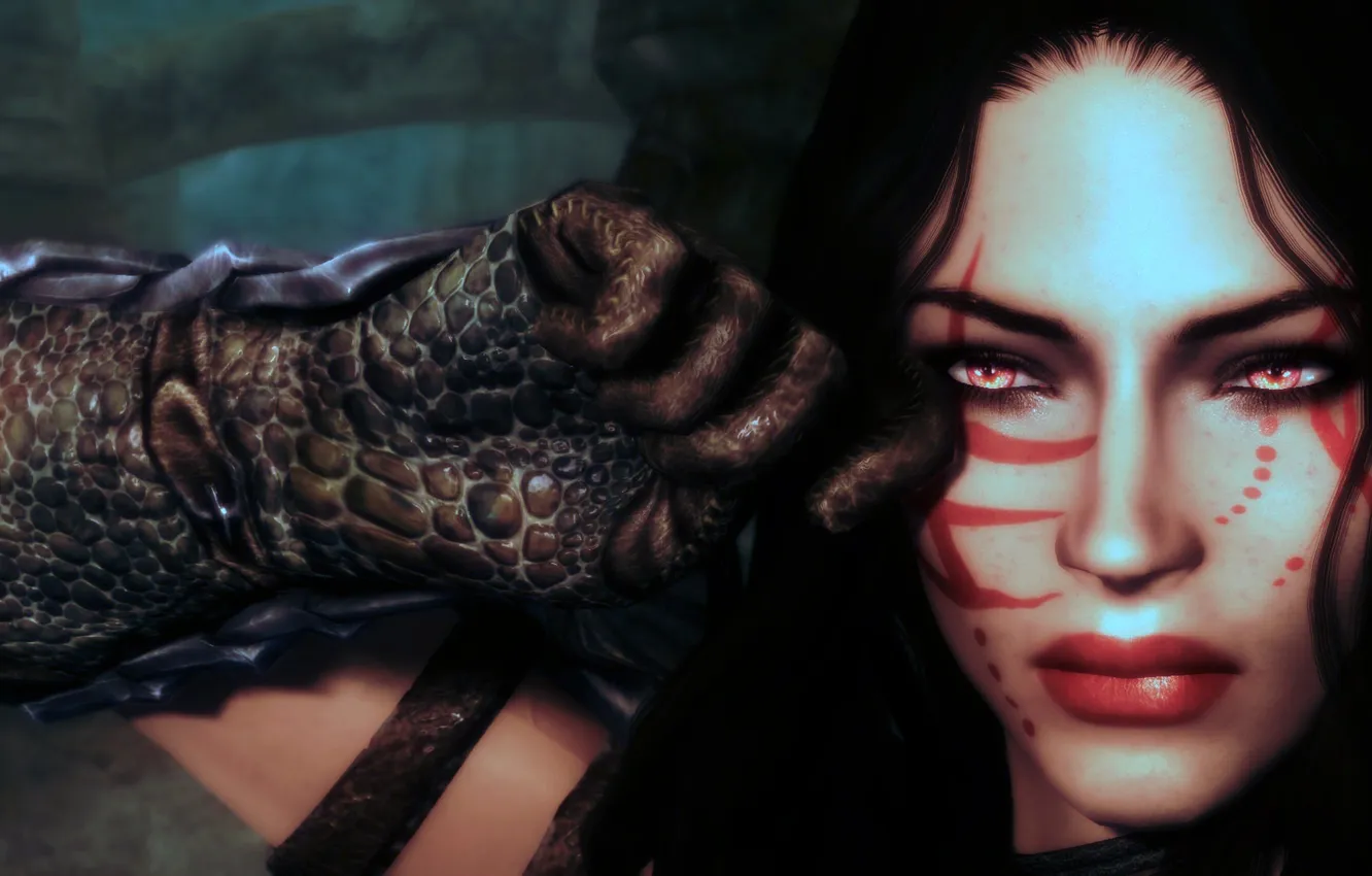 Photo wallpaper look, girl, hands, gloves, disguise, Skyrim, Skyrim, The Elder Scrolls V