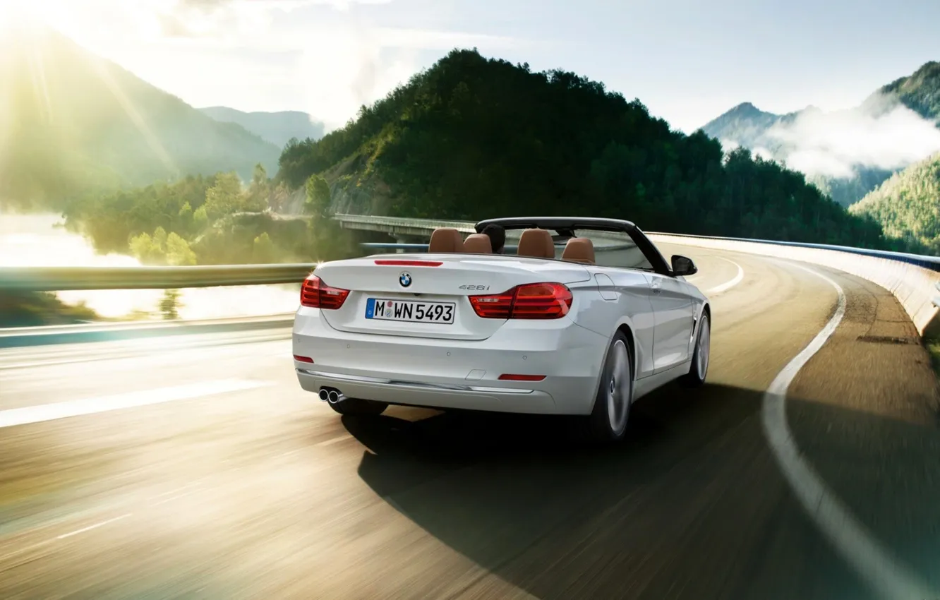 Photo wallpaper BMW, speed, mountains, road, white, highway, convertible, BMW 4 Series Convertible