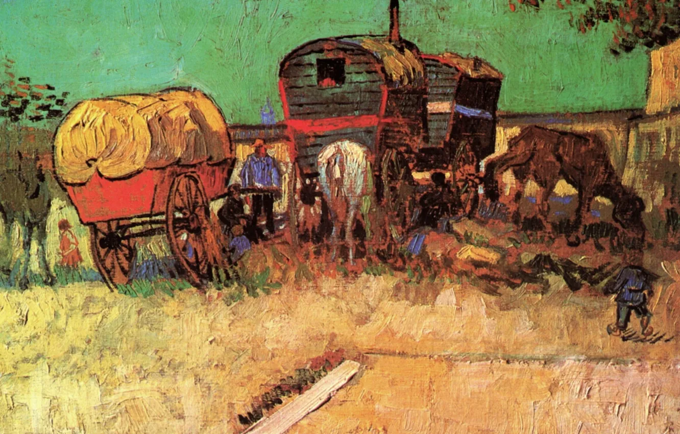 Photo wallpaper boy, horse, carts, Vincent van Gogh, with Caravans, Encampment of Gypsies